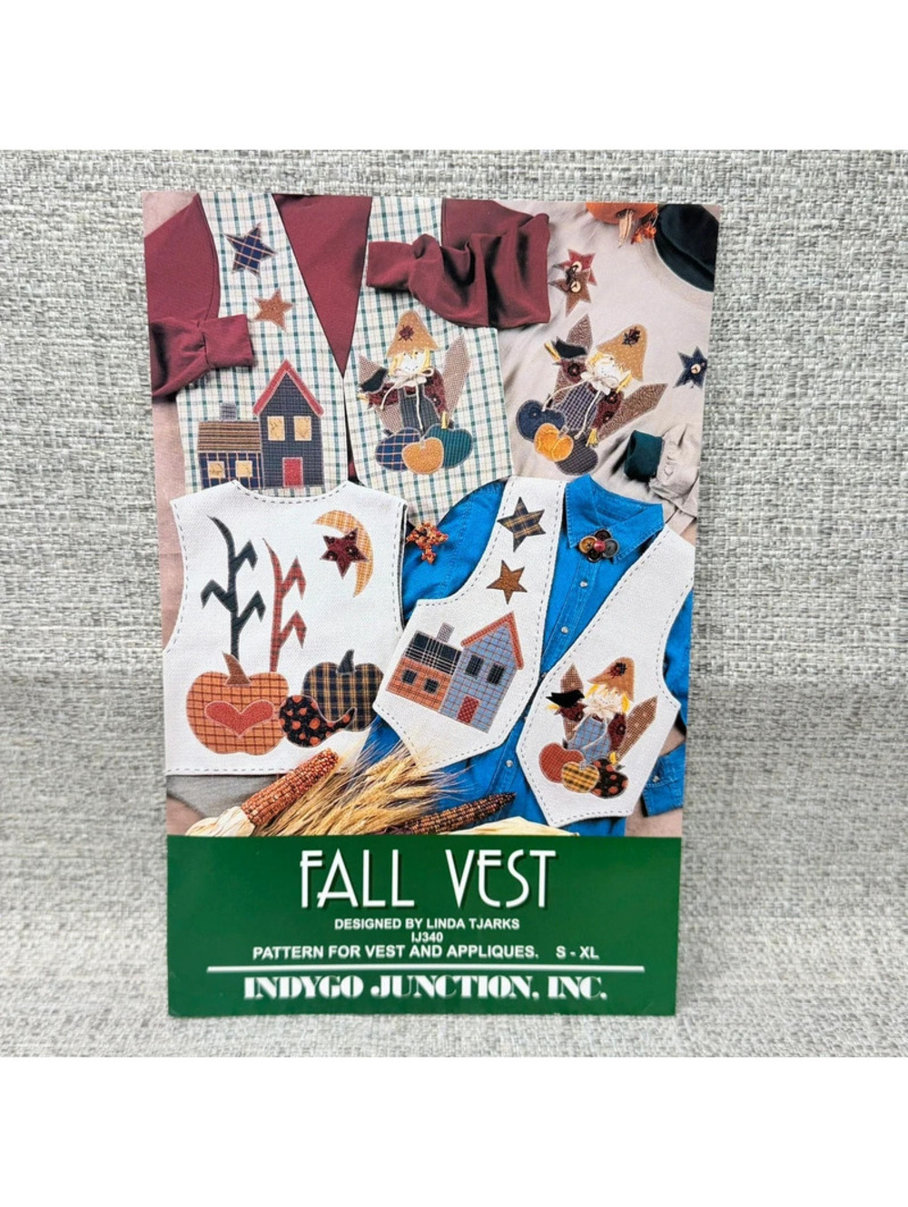 Fall Vest Sewing Pattern IJ340 Linda Tjarks Applique S-XL  Indigo Junction